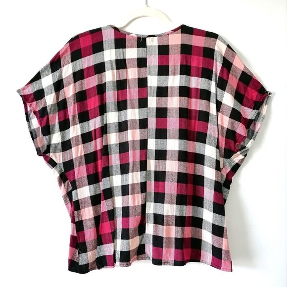Eyeshadow Womens Multicolor Check Twisted Hem Kimono Blouse Top Size M - Picture 4 of 7